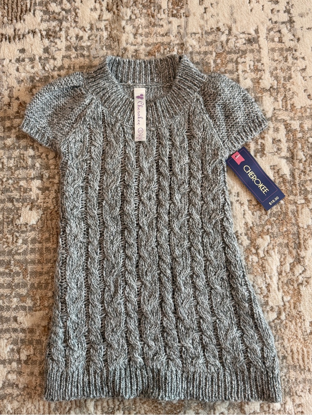 NWT Cherokee Dress Cable Knit Short Sleeve Girls size 2T Sparkly Grey